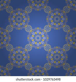 Vector floral medallions seamless pattern in neutral, yellow and blue colors.