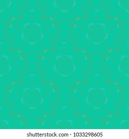Vector floral medallions seamless pattern in green, orange and blue colors.