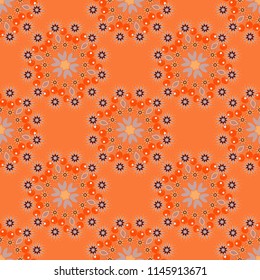Vector floral medallions seamless pattern in brown, orange and pink colors.