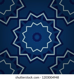 Vector floral medallions seamless pattern in blue colors.