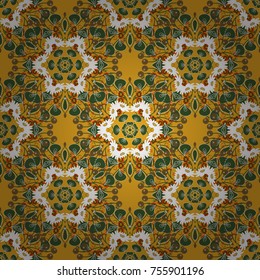 Vector floral medallions seamless pattern in white, orange and green colors.