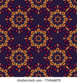 Vector floral medallions seamless pattern in orange, brown and gray colors.