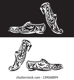 vector floral men shoes in white and black colors