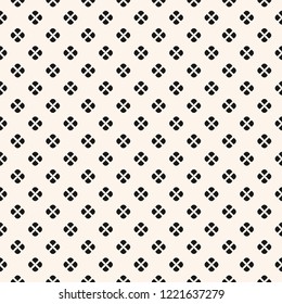 Vector floral minimalist seamless pattern. Black and white abstract geometric background with tiny simple flowers, petals, leaves. Minimal ornament texture. Monochrome design for decor, wallpapers