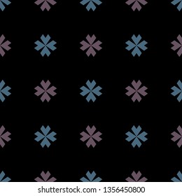 Vector floral minimalist seamless pattern. Simple minimal abstract geometric background with small flowers, crosses. Elegant ornament texture in dark green, pale purple and black colors. Repeat design