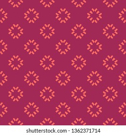 Vector floral minimalist seamless pattern. Simple abstract background with small geometric flowers, petals, crosses. Minimal ornament texture in burgundy and coral color. Cute repeat decorative design