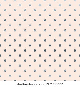 Vector floral minimalist seamless pattern. Simple minimal blue and beige abstract geometric background with small flowers, petals, crosses. Elegant ornament texture. Subtle repeat design for decor