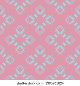 Vector floral minimalist seamless pattern. Simple abstract geometric background with flower silhouettes. Cute ornament texture in vibrant colors, pink and blue. Repeat design for decor, textile, cloth
