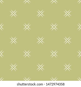 Vector floral minimalist seamless pattern. Simple abstract green geometric background with small flowers, crosses. Subtle minimal ornament texture. Organic natural repeat design for decor, wallpapers