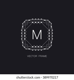vector floral monogram. art-deco white frame. art-deco line art element for design