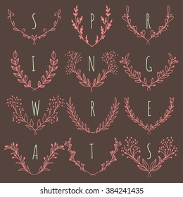 Vector Floral Monogram logo. Sketch frames, hand-drawn with ink. Vector illustration.