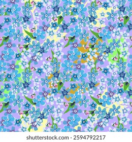 Vector floral multicolored pattern in pastel colors. Small forget-me-not flowers, seamless background.