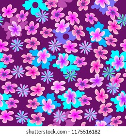 Vector floral multicolored pattern set of different flowers on an ultra violet background biological motif, floral abundance