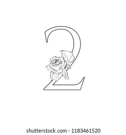 Vector  floral number. Number with decorative roses.   Element of a wedding card, invitations.