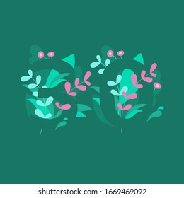 Vector floral numbers monograms. Numbers 3, 0, 30 with Flowers and leaf. Vector isolated illustration on green background. Flat design.