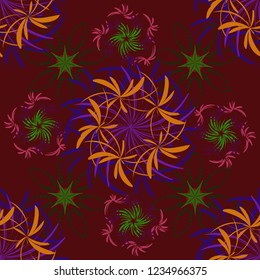 Vector floral orange, brown and blue pattern. Seamless cute mille-fleurs texture for fabric, wrapping, printing, textile.