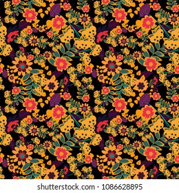 Vector floral orange, green and yellow texture pattern. Seamless pattern can be used for wallpaper, pattern fills, printing, surface textures, fabric or textile.