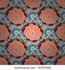 Vector floral orange, pink and neutral pattern. Seamless cute mille-fleurs texture for fabric, wrapping, printing, textile.