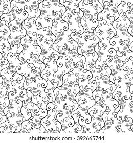 Vector floral oriental black isolated seamless background. Swirl texture. Black and white.