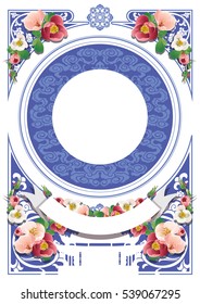 Vector of Floral with Oriental Chinese blue and white Template Pattern mix Art nouveau Frame Style