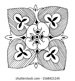 Vector Floral oriental ornament. Black and white engraved ink art. Isolated ornaments illustration element on white background.