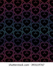 Vector floral oriental ornament black seamless pattern. Perfect for printing, cloth design, wallpaper, wrapping, website, surface textures. Repeating drawing heart art background. Doodle style set.