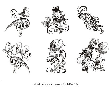 vector floral ornament with butterfly, element for design
