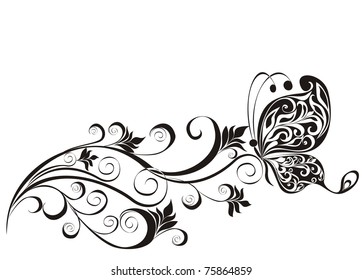vector floral ornament with butterfly, element for design