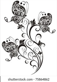 vector floral ornament with butterfly, element for design