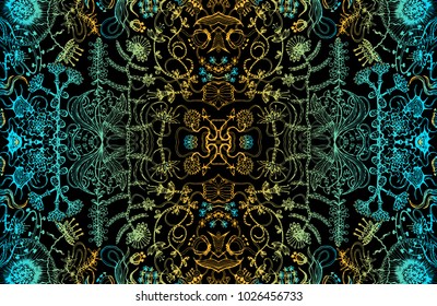 Vector floral ornament. Decorative floral background. Field flowers. Packaging design, wrapping paper. Seamless pattern. Natural plant motif. Printing on textile, fabric. Cover.

