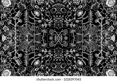 Vector floral ornament. Decorative floral background. Field flowers. Packaging design, wrapping paper. Seamless pattern. Natural plant motif. Printing on textile, fabric. Cover. Monochrome
