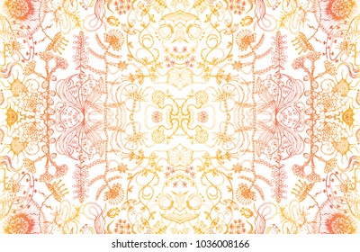 Vector floral ornament. Decorative floral background. Field flowers. Packaging design, wrapping paper. Seamless pattern. Natural plant motif. Printing on textile, fabric. Cover. Bohemia, Bohemian.