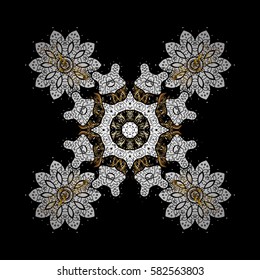 Vector with floral ornament. Ornamental lace tracery. Traditional arabic decor on black background. Vintage design element in Eastern style. Golden ornate illustration for wallpaper.