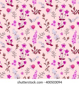 Vector floral ornament, seamless pattern of scattered flowers