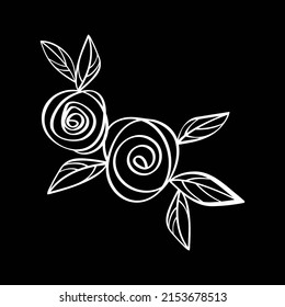 Vector floral ornament in a simple linear style. SVG for cutting. Rose flowers with leaves. White roses for decorating flower cards with frames, borders and compositions svg