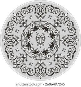 Vector floral ornamental circle in Oriental, Turkish, Arabic style. Great for traditional ethnic backgrounds, medallions, mandala, wedding decorations, greeting cards, wallpapers, wall decor. Non-AI.