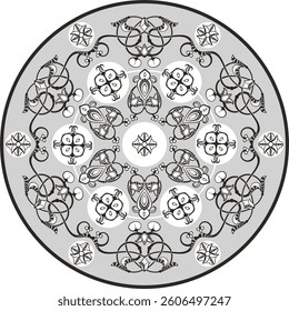 Vector floral ornamental circle in Oriental, Turkish, Arabic style. Great for traditional ethnic backgrounds, medallions, mandala, wedding decorations, greeting cards, wallpapers, wall decor. Non-AI.