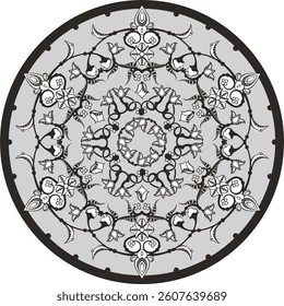 Vector floral ornamental circle in Oriental, Turkish, Arabic style. Great for traditional ethnic backgrounds, medallions, mandala, wedding decorations, greeting cards, wallpapers, wall decor. Non-AI.