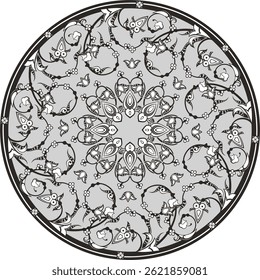 Vector floral ornamental circle in Oriental, Turkish, Arabic style. Great for traditional ethnic backgrounds, medallions, mandala, wedding decorations, greeting cards, wallpapers, wall decor. Non-AI.