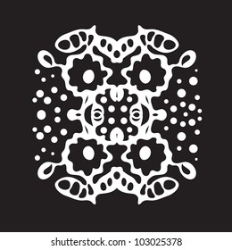 Vector floral ornamental element. Black and white. Square / Floral element