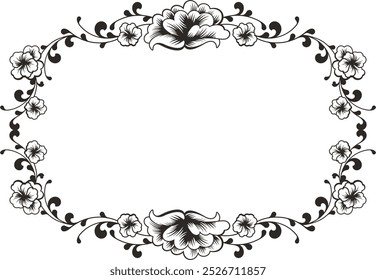 Vector floral ornamental frame, created by author, using vectors, not AI generated. Vintage oriental panel, great for wedding decorations, greeting cards, invitations, banners, vinyl and laser ready. 