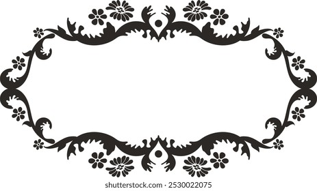 Vector floral ornamental frame, created by author, using vectors, not AI generated. Vintage oriental panel, great for wedding decorations, greeting cards, invitations, banners, vinyl and laser ready. 