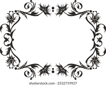 Vector floral ornamental frame, created by author, using vectors, not AI generated. Vintage oriental panel, great for wedding decorations, greeting cards, invitations, banners, vinyl and laser ready. 