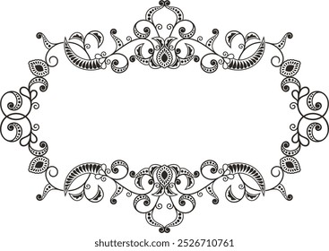 Vector floral ornamental frame, vintage oriental panel with leaves, curls and doodles, great for wedding decorations, greeting cards, invitations, banners, vinyl and laser ready. Place for your text.