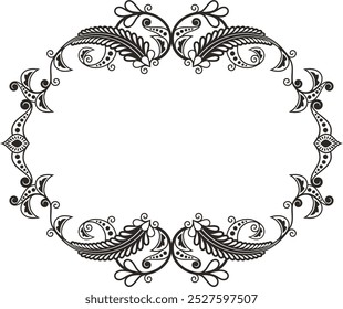 Vector floral ornamental frame, vintage oriental panel with leaves, curls and doodles, great for wedding decorations, greeting cards, invitations, banners, vinyl and laser ready. Place for your text.