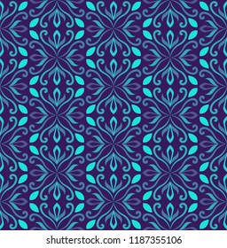 Vector Floral Ornamental Seamless Pattern. Geometric Arabesque Flower Stylish Texture. Abstract Retro Tile Texture.