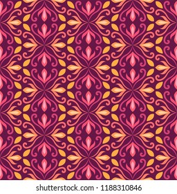 Vector Floral Ornamental Seamless Pattern. Geometric Arabesque Flower Stylish Texture. Abstract Retro Tile Texture.