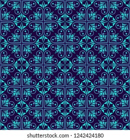 Vector Floral Ornamental Seamless Pattern. Geometric Flower Stylish Texture. Abstract Retro Tile Texture.