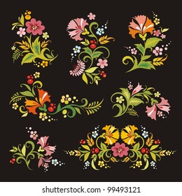 Vector floral ornamental set in vintage style, great for layout embellishment.