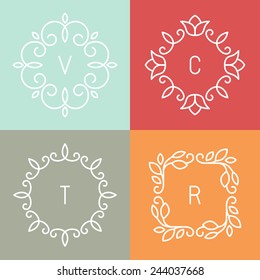 Vector floral outline frames and borders - abstract logo design templates for spa, floral shops and cosmetics